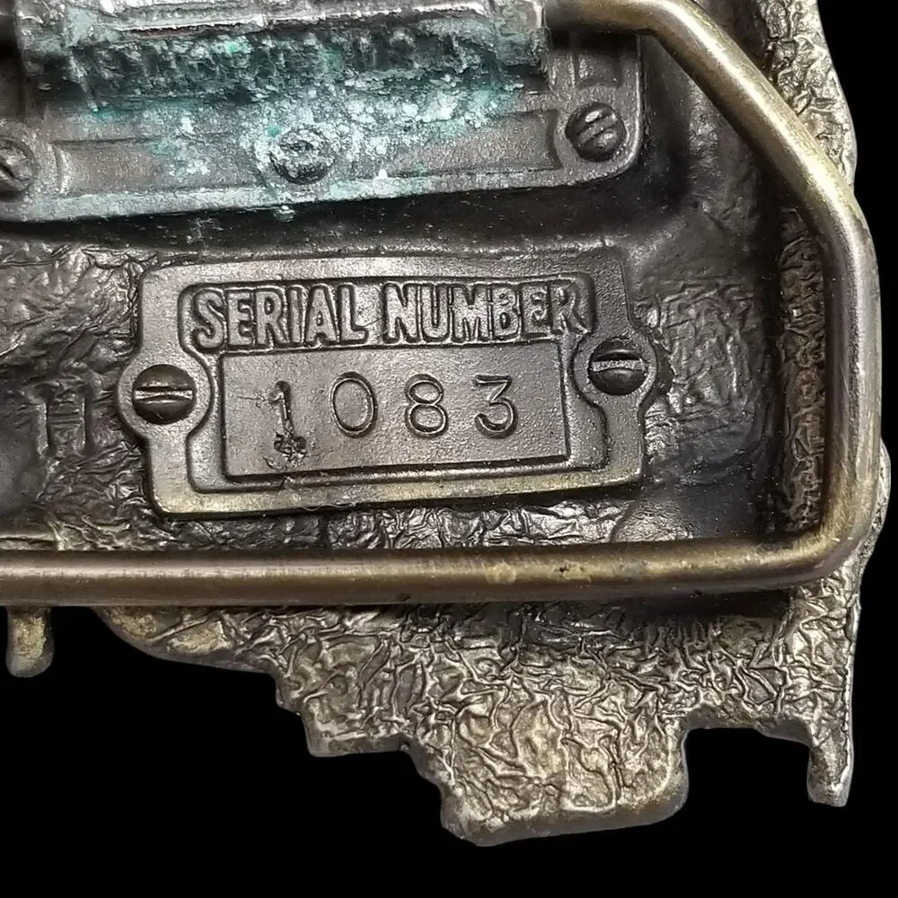 Vintage Belt Buckle 1983 Brass‎ Black & Red Steam Engine Train Locomotive No 9